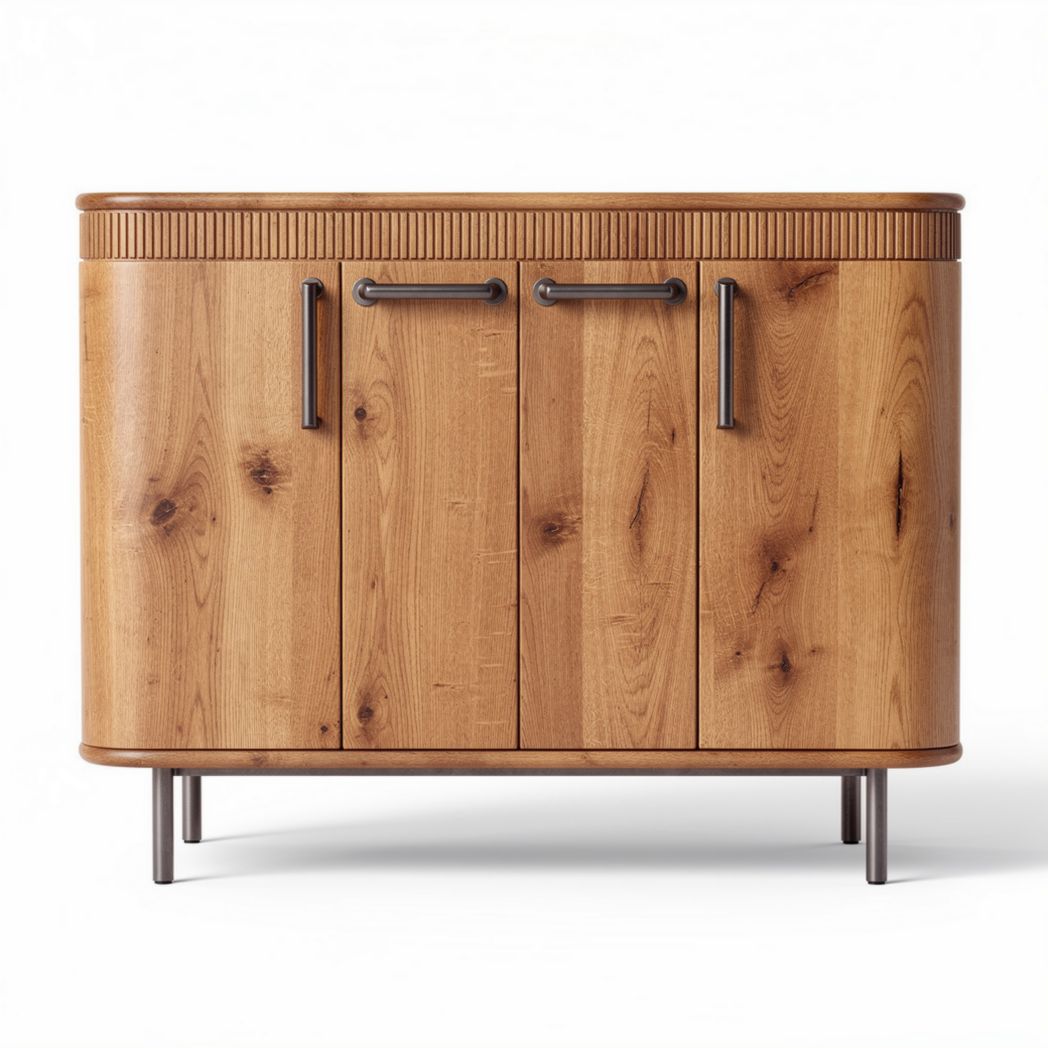 Eiche beige sideboard mit drei Türen und Metallgriffen 90 x 40 x 70cm