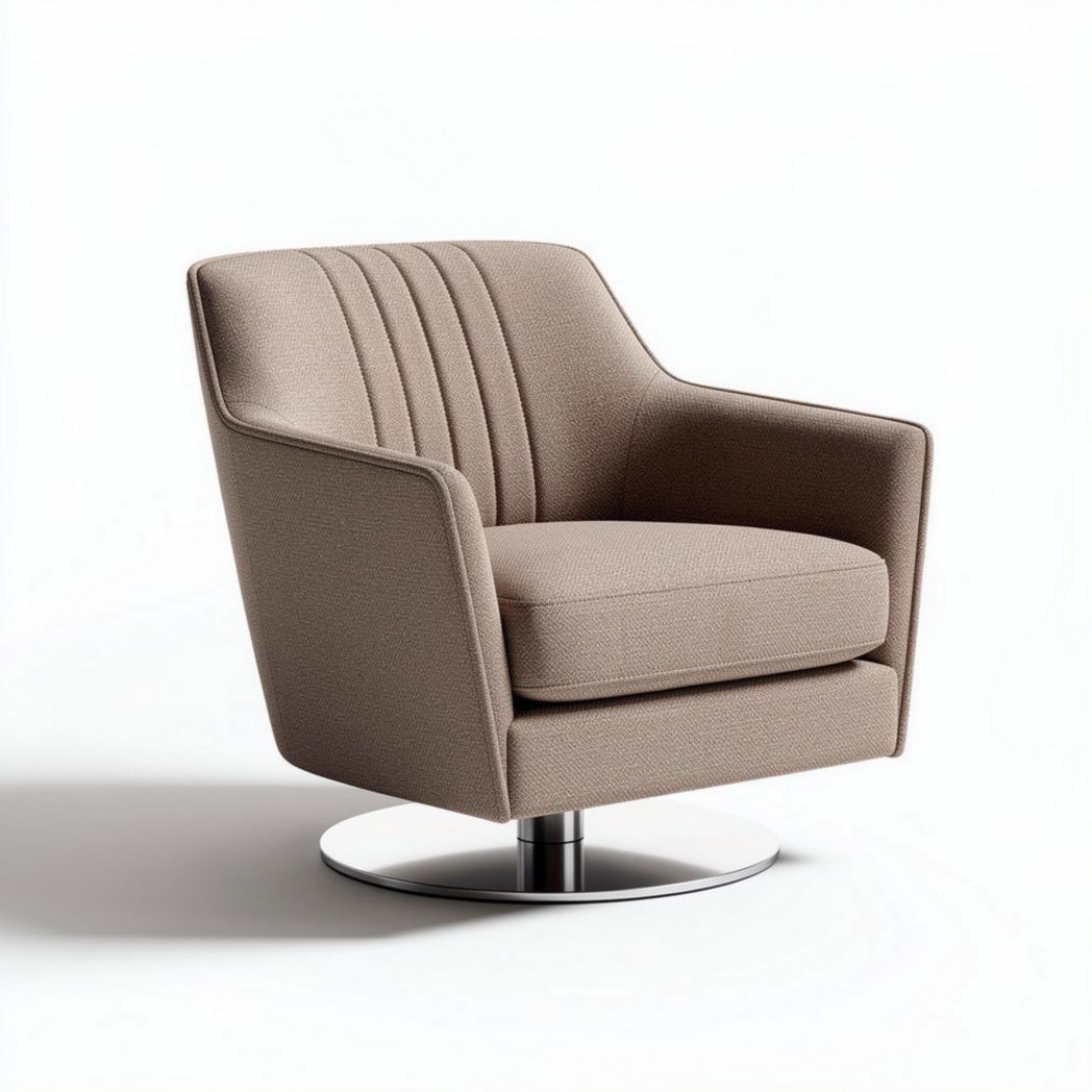 Drehstuhl aus stoff in beige mit runder metallbasis 80 x 80 x 90cm