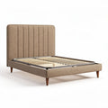 Bettrahmen mit gepolsterter Kopfteil in beige 200 x 160 x 30 cm aus Holz und Metall
