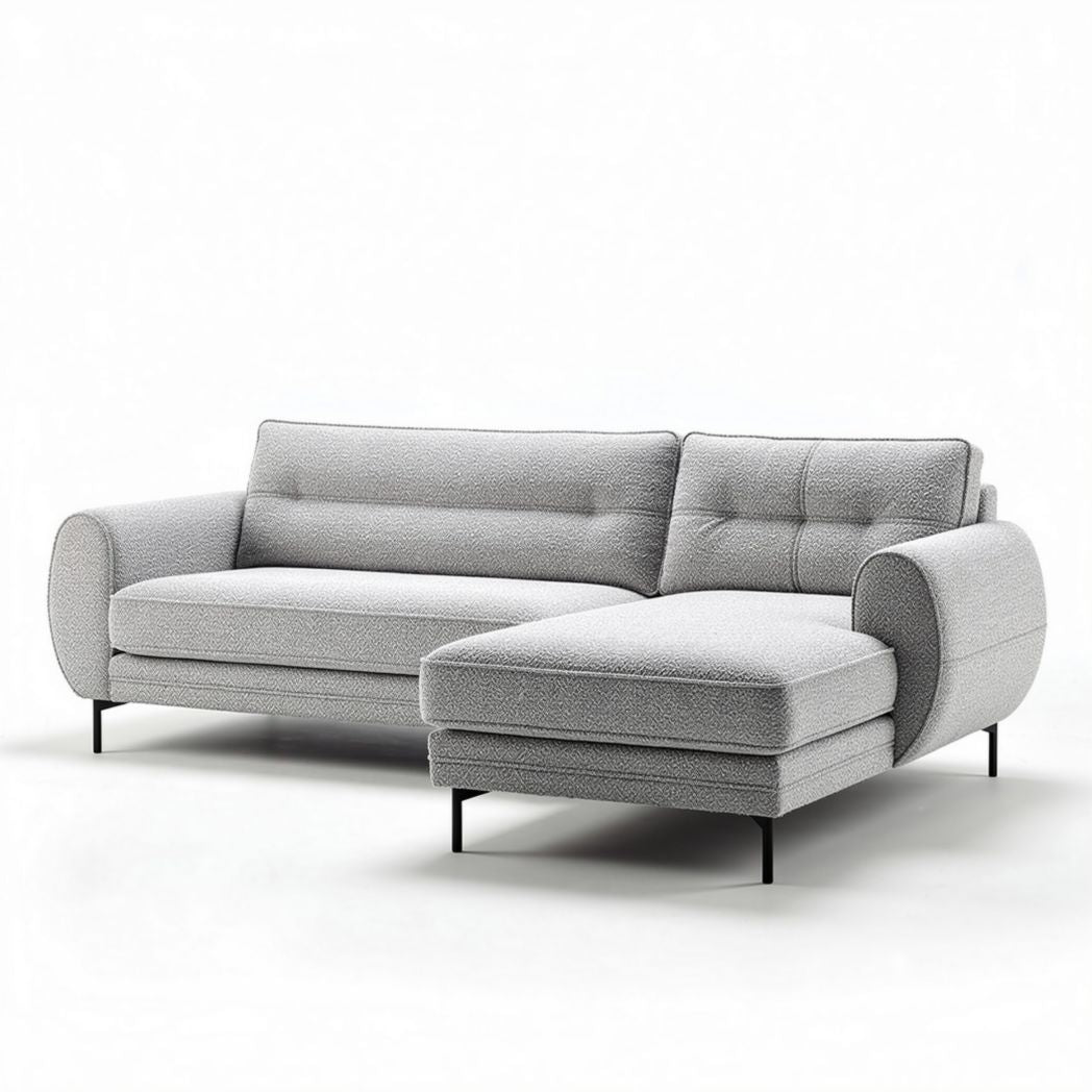 Ecksofa mit grauem Stoffbezug und Metallbeinen 210 x 90 x 85cm