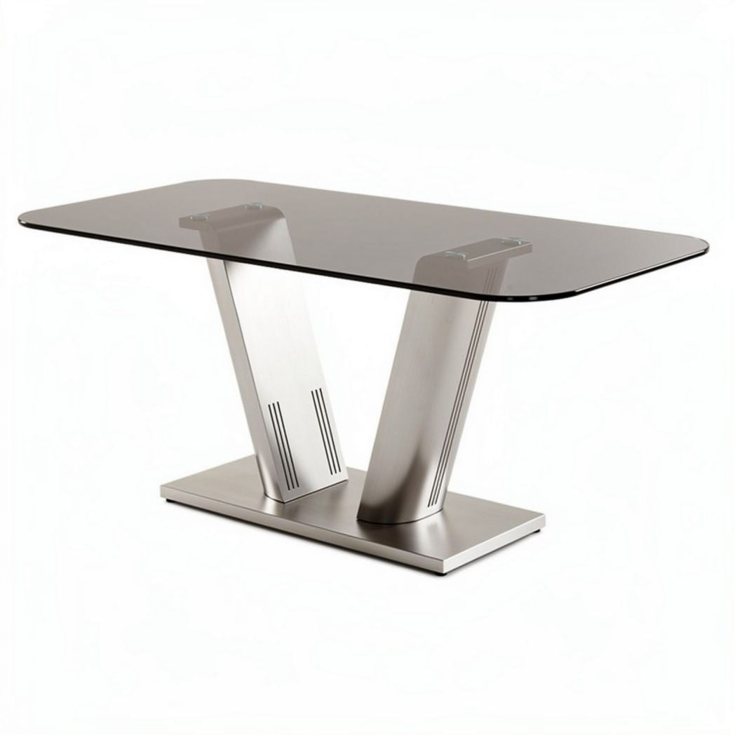 Esstisch aus gehärtetem Glas und Edelstahl 150 x 80 x 75cm in modernem Design