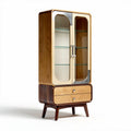 Vitrine aus hellem Holz mit Glastüren und zwei Schubladen 80 x 40 x 160cm