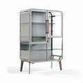 Vitrine aus glas und metall mit holzfüßen 80 x 40 x 120cm transparent silber
