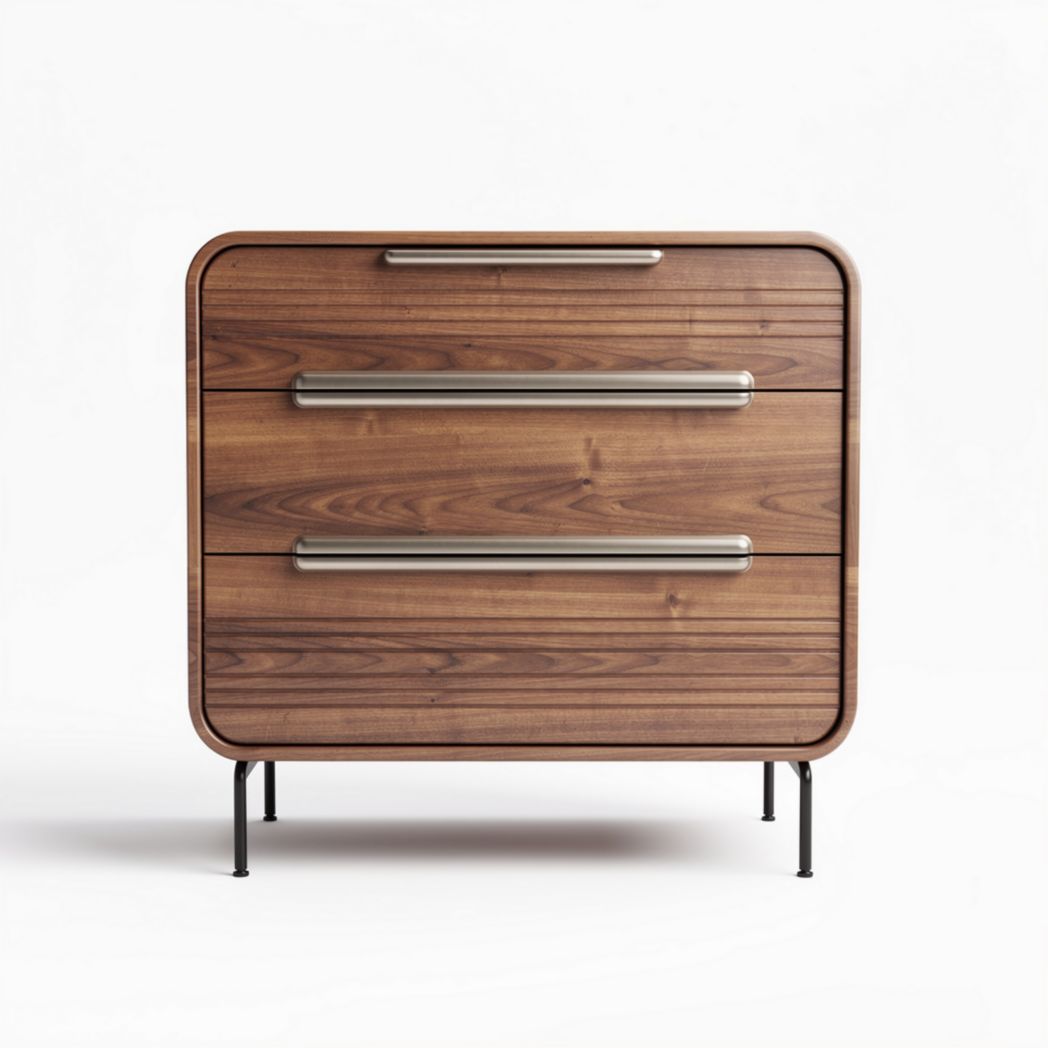 Nussbaum kommode mit drei schubladen 70 x 40 x 80cm in modernem design